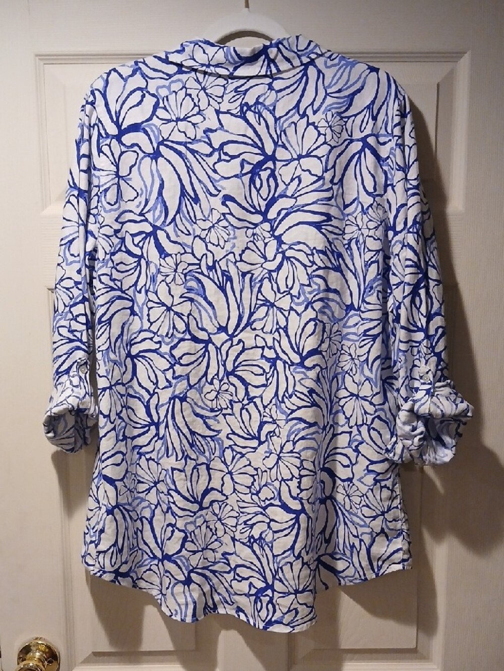 Martha Stewart Button-Down Linen Shirt with Blue Floral Outline (Never Worn) - Picture 2 of 5